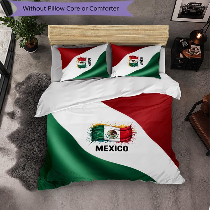Mexico Footbal Pattern 3 Pieces Bedding Set Soft Microfiber Duvet Cover with Pillow Cases for Bedroom