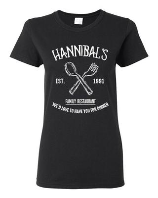 Damen Hannibals Family Restaurant Freut Sich, Sie Zum Abendessen Begrüßen Zu Können DT T-Shirt Tee Unisex T-Shirt
