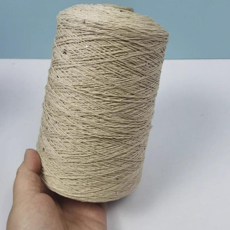 Number 6 Coarse Fine Crochet Thread Sequin Silk Linen Lace Thread with Pearl Beads DIY Scarf Sweater Knitting