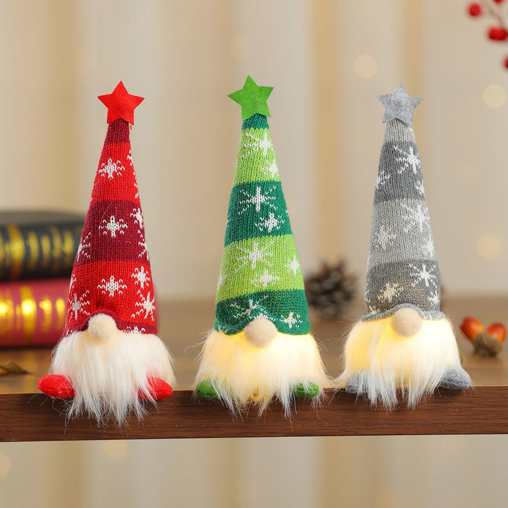 Christmas Faceless Doll Ornaments LED Light Plush Knitting Crafts Tree Pendant Christmas Decorations Home Kids Gift