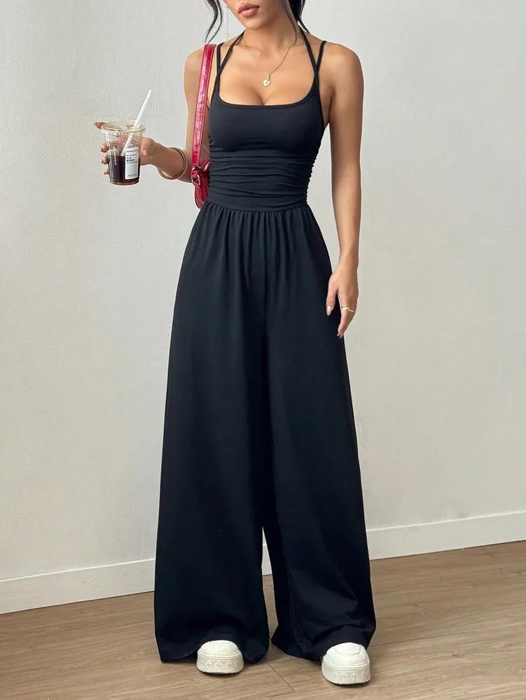Jumpsuit phumee Pleating Backless Halter Neck Loose Straight AE173