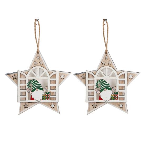 2 ks Dřevěná vánoční přívěsek Vánoční stromek Dekorace Skřítek Hvězda Výřez Závěsné ozdoby pro Domácí Párty Obývací Pokoj