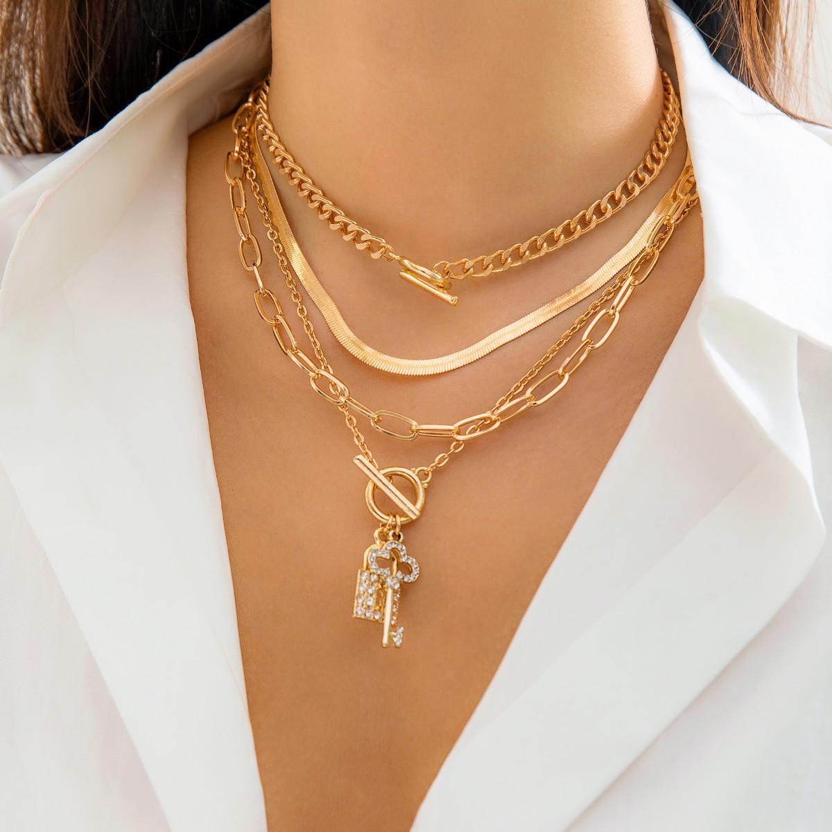 Light Luxury Diamond Lock Key Bracelet Vintage Fashion Metal Snake Bone Chain Bracelet