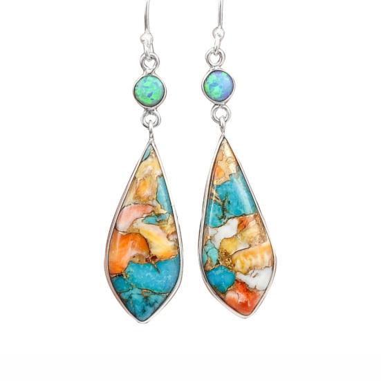 Bijuterii de epocă pentru femei Faux turcoaz cu strasuri. Cercei cu cârlig pentru ureche