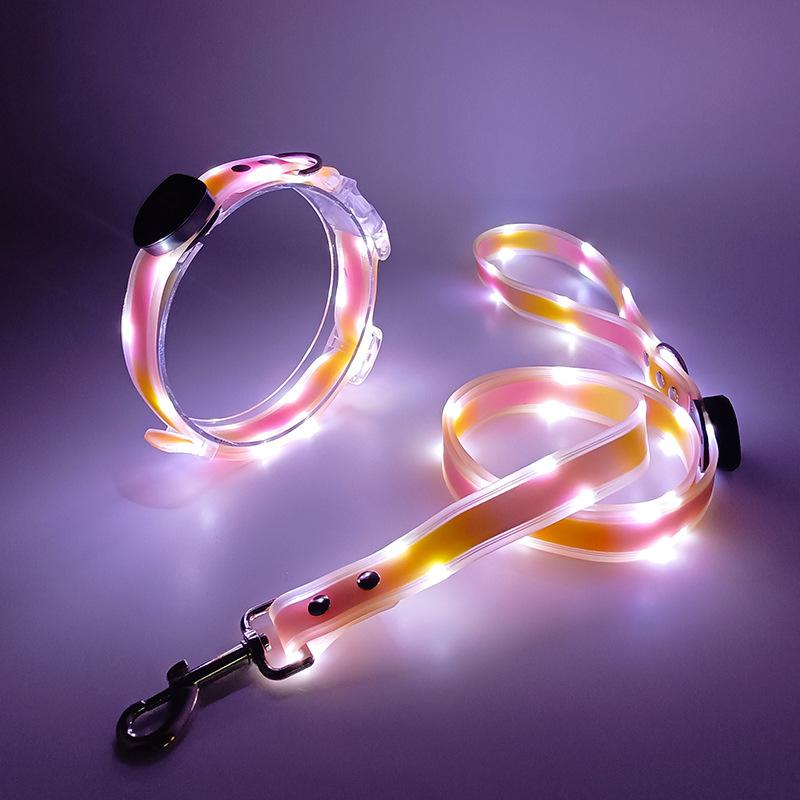 LED Leuchthalsband USB-Aufladung Haustierhalsband mit Licht PVC Geflochtenes Gurtband Hundeleine Leuchtendes Hundehalsband