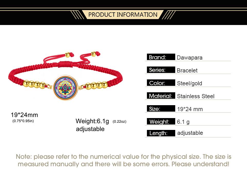 Dawapara Sri Yantra Bracelet Adjustable Braided Rope Sacred Geometry Mandala Chakra Spiritual Jewelry Stainless Steel