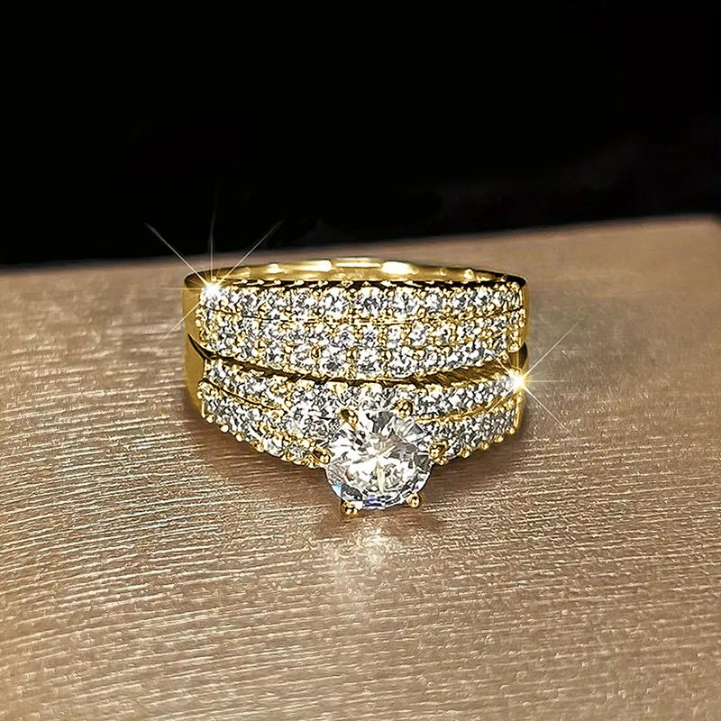 

CAOSHI Luxury Two Color Available 2Pcs Rings for Women Classic Silver Color Finger Accessories Elegant Bridal Wedding Jewelry 10