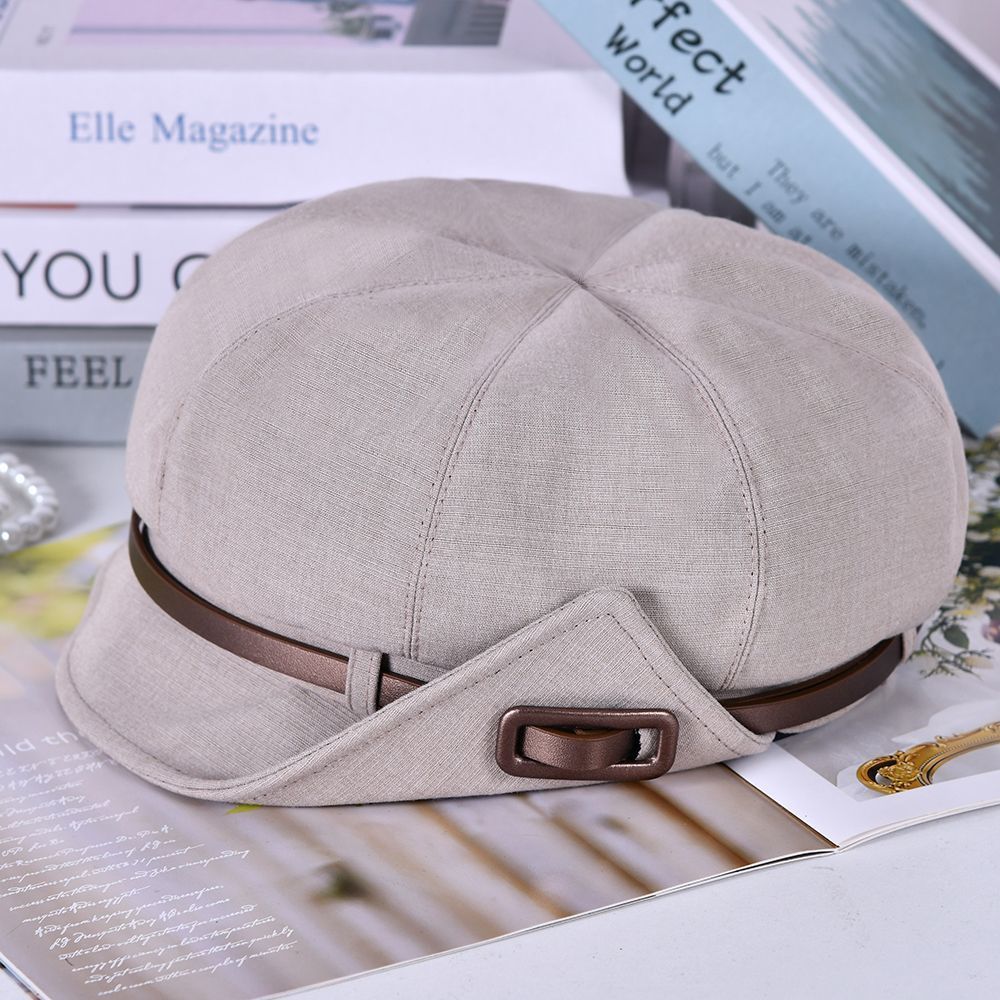 Casual Autumn Cotton And Linen Eightcorner Cap With Sun Protection For Women