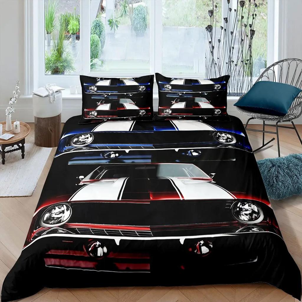 Race Car Bedding Set Cool Speed Racing Duvet Cover Set Black Sport Car Quilt Cover For Men Polyester Comforter Cover Set Cool