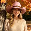 Autumn Winter Warm Fedora Unisex Western Cowboy Hat, Wool Felt Hat with Faux Leather Elegant for Daily Use Band, Retro Wide Brim Cowgirl Men