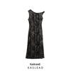 2025 Spring Women's Fashion: European & American Style One-Shoulder Sleeveless Dress with Waist-Gathering and Hot Stamping.