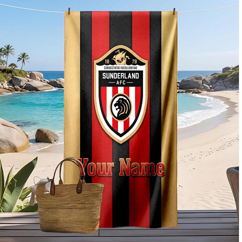 Sunderland FC Personalized Printed Beach Towel Soccer Logo Support Custom Name Text Absorbent Towel For Sport Travel Special Gift