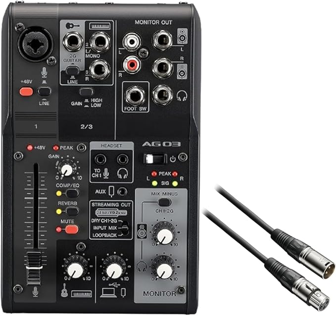 

[Set purchase] Live streaming AG03MK2 BK & BX33.0 BK Canon microphone cable XLR 3.0m distribution equipment 2-piece set