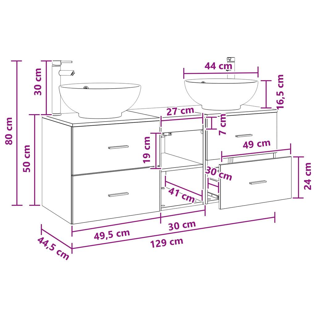 Bathroom Furniture Set 3 pcs Sonoma Oak 129 x 44.5 x 80 cm