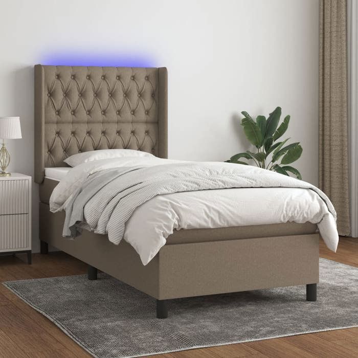 VidaXL Slat Bed Base with Mattress and LED, Upholstered Bed, Single Bed, Adult Bed for Interior Bedroom, 3138529