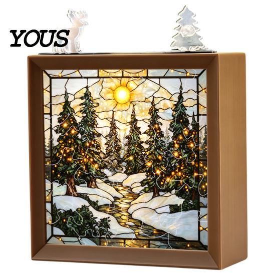 Innen-Haus-Dekoration DIY Weihnachten Acryl-Puzzle Nachtlicht, Holzrahmen Handmontiertes Puzzle Schreibtischlicht Lampe, Kreatives LED für Schlafzimmer
