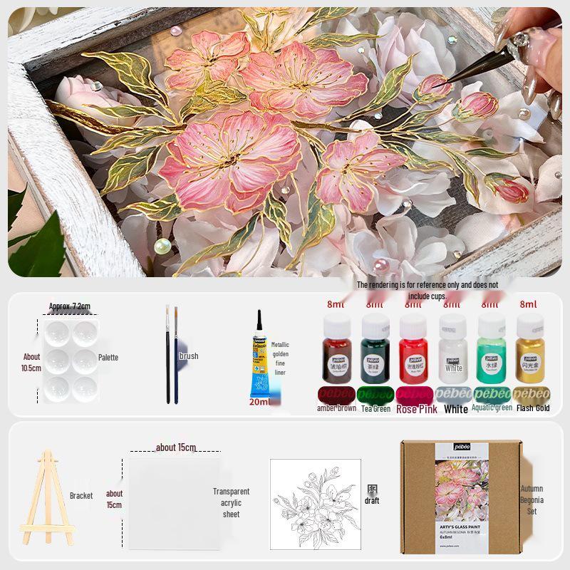 Rose Jasmine Moonlit Night Glass Paint Set with Osmanthus Scent and Gold Edge Hand-Painted Cup & Outlining Pen