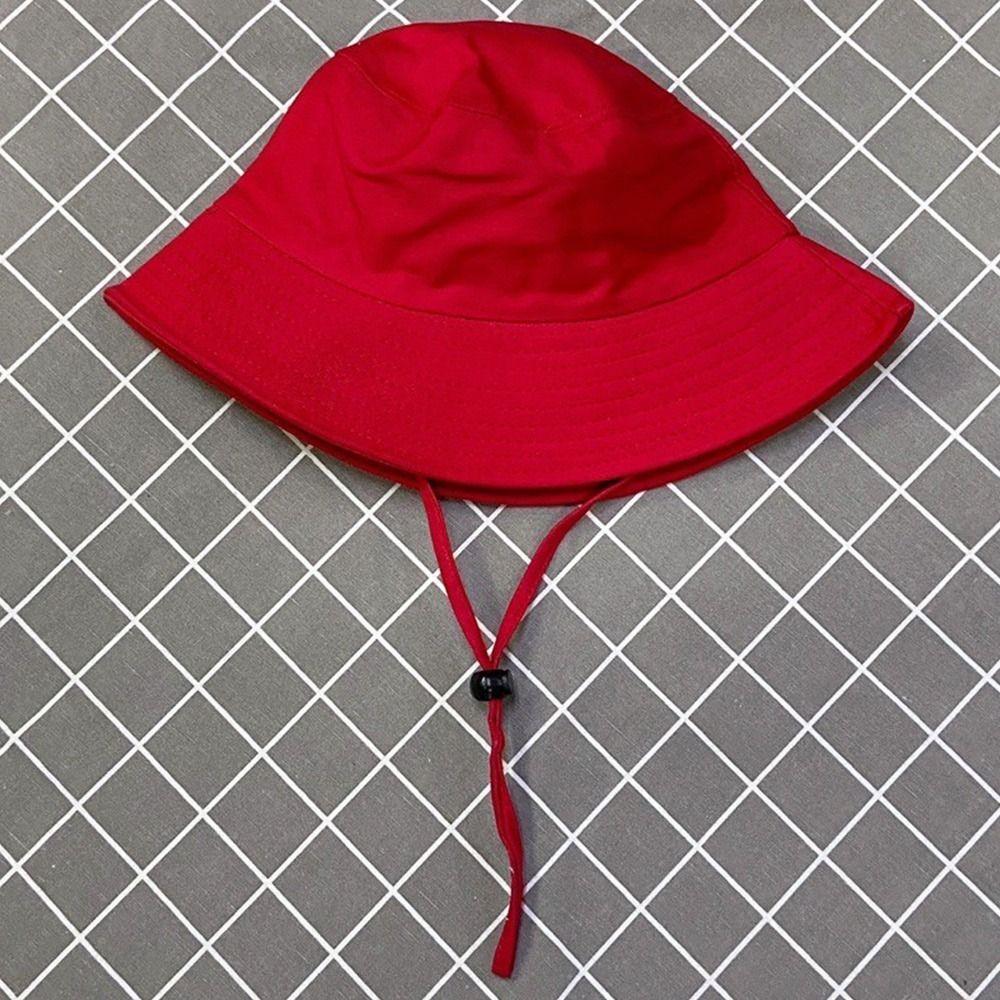 Casual Lace-up Fisherman Hat Solid Color Breathable Sunscreen Hat Portable Windbreak Rope Tie Bucket Cap Summer