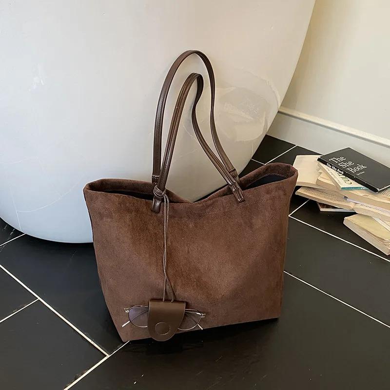 Vintage Soft Suede Women's Handbags Large Capacity Female Simple Shoulder Bags Classic Fall Winter Top Handle Work Tote Bag