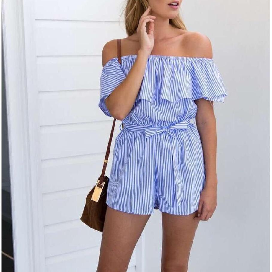 Striped Summer Women Casual Playsuit Stylish Ladies Jumpsuit For Beach Days