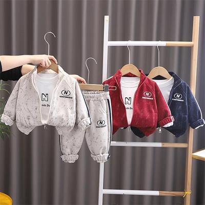Pak voor jongens van 0-5 jaar Kinder Sportkleding met lange mouwen Driedelige set van jas met rits+top met ronde hals+casual broek Voor jongens Baby's