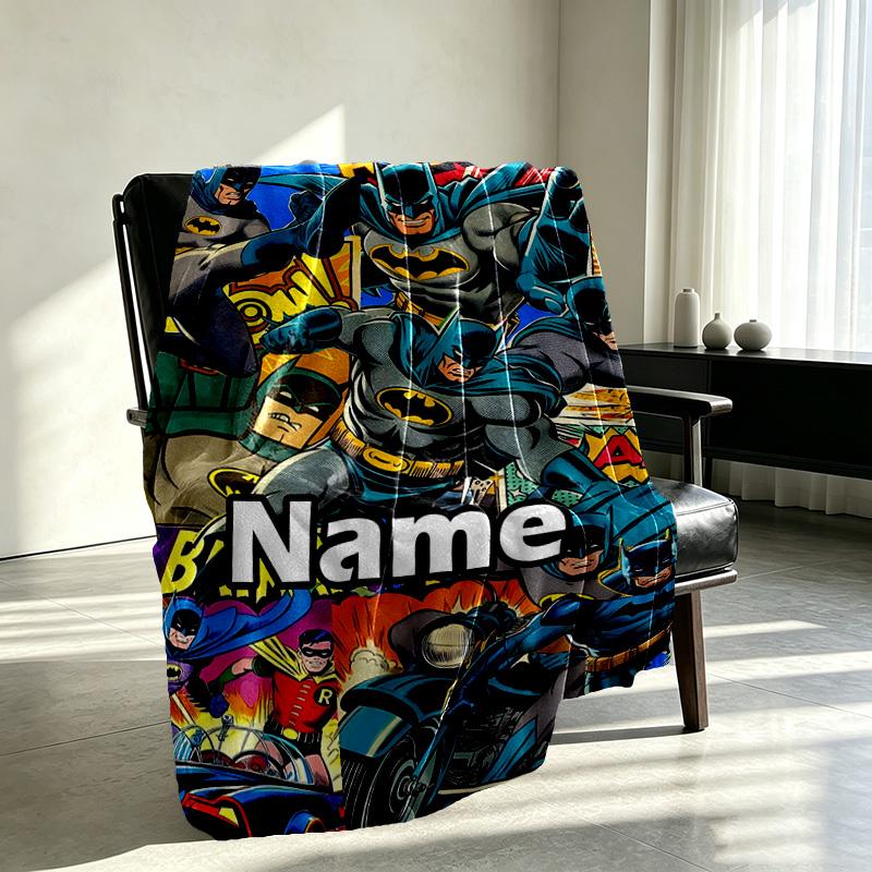 Custom Name Personalized Batman Print Blanket, Home Decor, Bedroom, Sofa, Camping, Couch, Gifts for Birthday Christmas