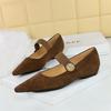 Korean Version Comfortable Low Heel Wedge Versatile Suede Shallow Mouth Metal Decorative Elastic Strap One Strap Single Shoes