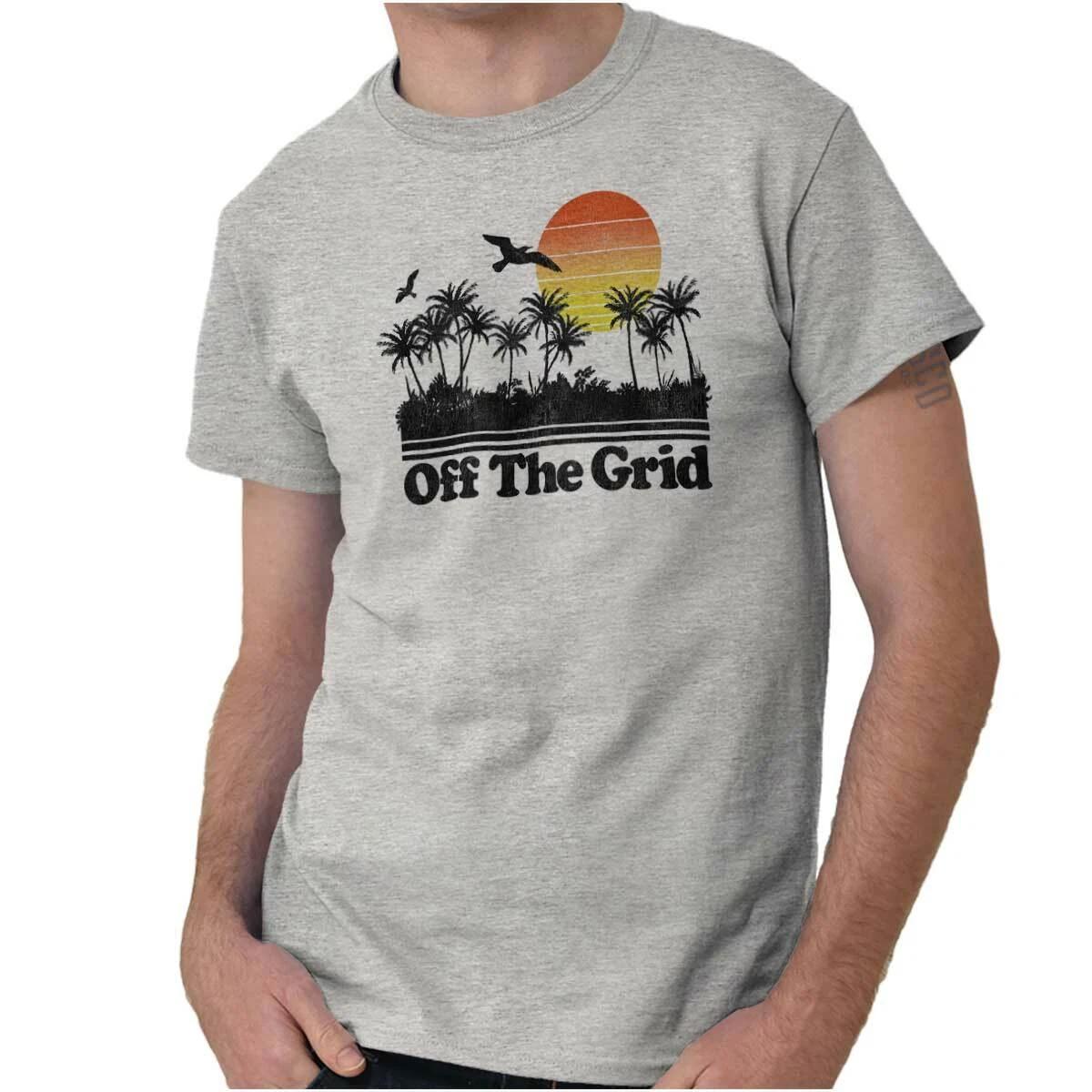 Retro Tropical Sunset Off The Grid Vacation Womens or Mens Crewneck T Shirt Tee M