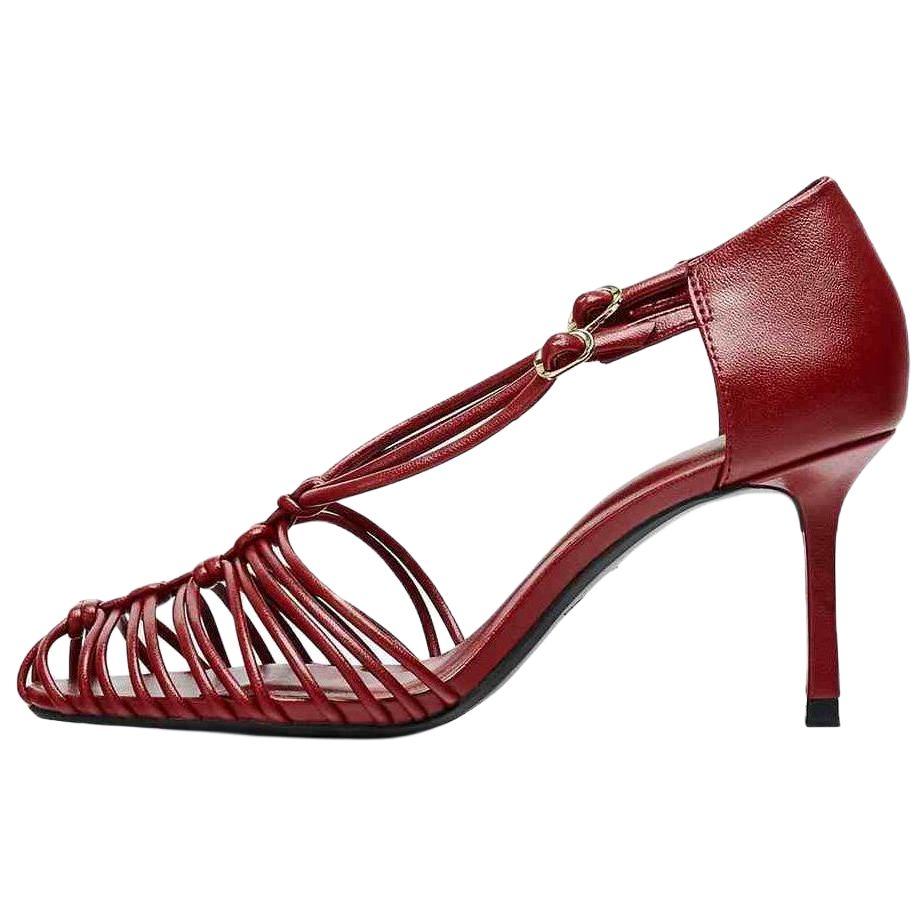 Zara Pu Fashionable Elegant Simple High Heel Pointed Toe Ankle Strap Sandals Women Sandals Red 11319510-38