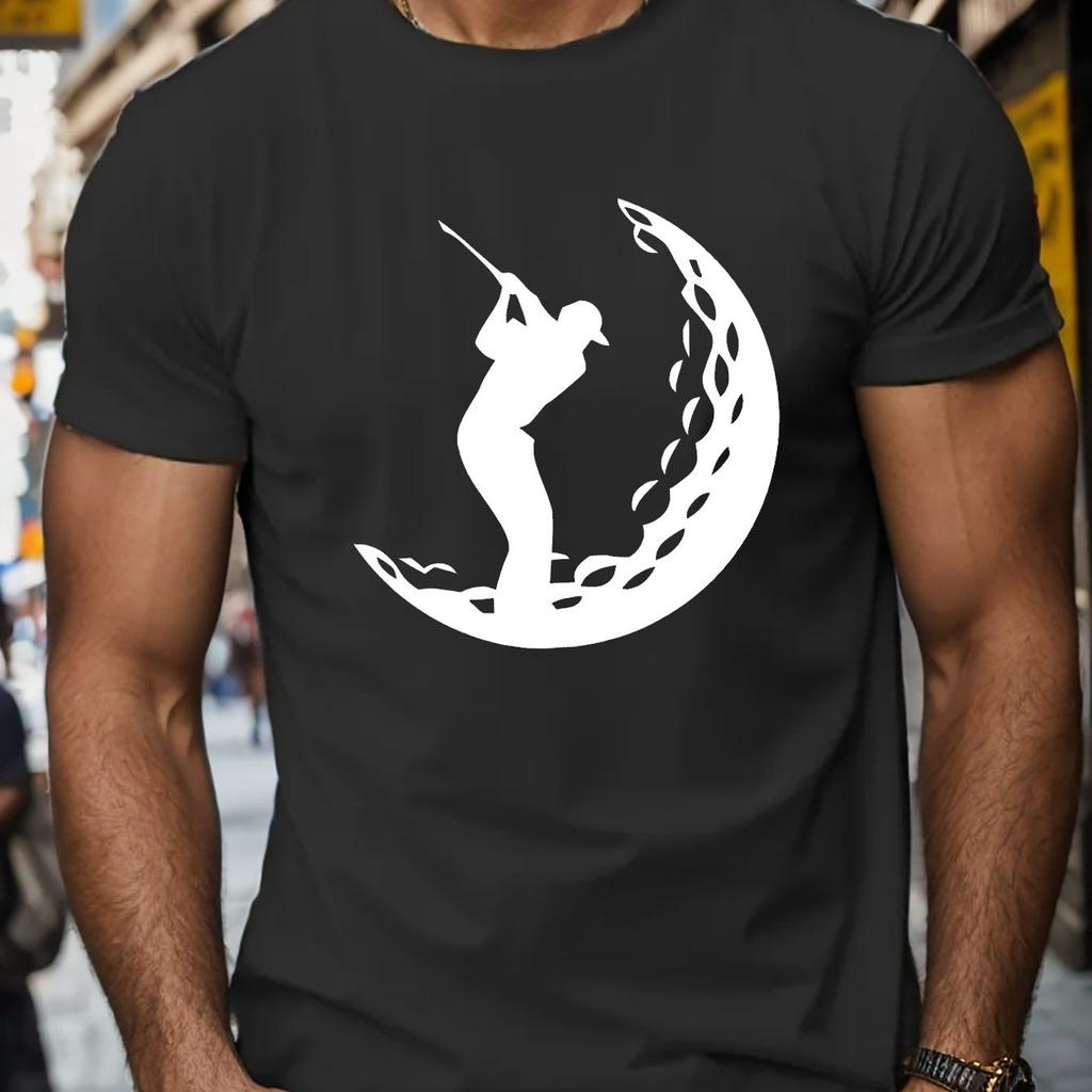 Golfing On The Moon Silhouette Mens Cotton Graphic Tee Casual Short Sleeve TShirt