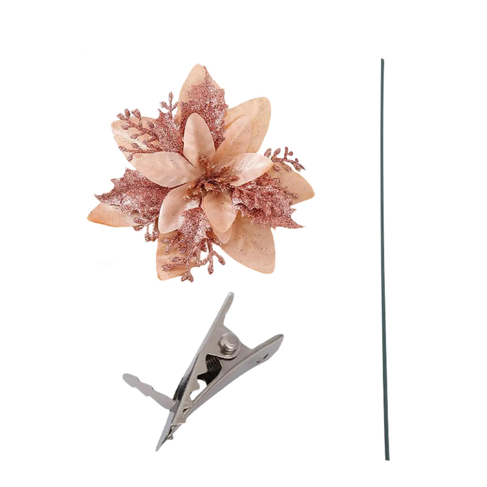 

Glitter Poinsettia 5.5 Inch Artificial Flower Christmas Clip Stem Christmas Tree Ornaments For Wedding Party Wreath Decoration S