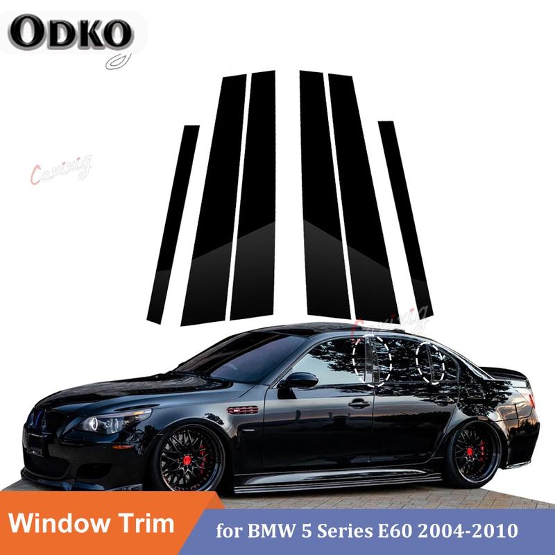 6PCS Window Trim Cover BC Column Sticker For BMW 5 Series E60 E61 Sedan 04-10 Polished Pillar Posts Gloss Black Styling Strip