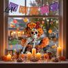 Celebration Accessories Day of The Dead Window Clings Halloween Double-Sided Skull Sticker Decals Colorful Flower Skeleton Static for Mexican House