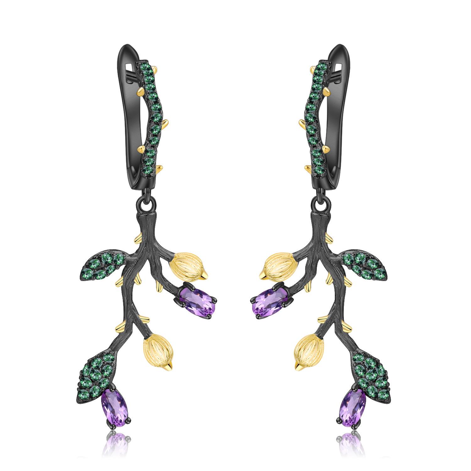 

Оригинальные дизайнерские ювелирные серьги в стиле ретро в естественном стиле, серебряные серьги и серьги с сокровищами 925 пробы натурального цвета