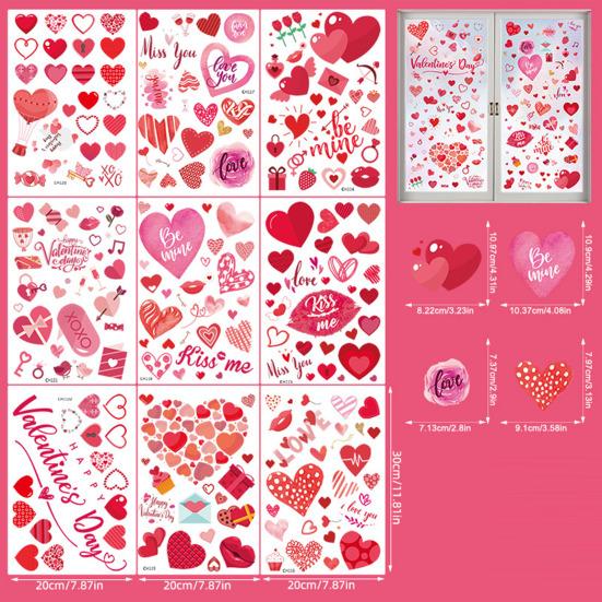 71Pcs/Set Valentine's Day Window Cling Waterproof PVC Cartoon Gnome Love Heart