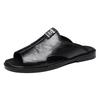 Men Black Leather Slippers Simple Flats Summer Brown Outdoor Roman Sandals Outdoor Wide Beach Shoes for Father Over Sized