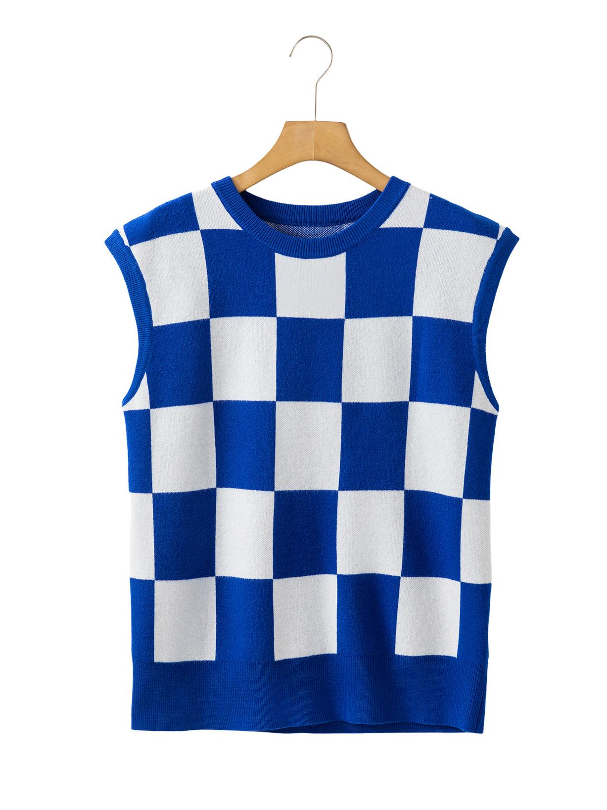 

Осенний вязаный жилет в стиле колор-блок: Женский повседневный свитер с круглым вырезом M синий