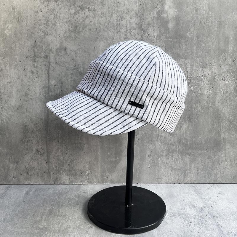 Internet Celebrity Literary Retro Striped Newsboy Hat Female Spring And Summer Breathable Thin Face Small Can Be Turned Along Duck Tongue Equestrian