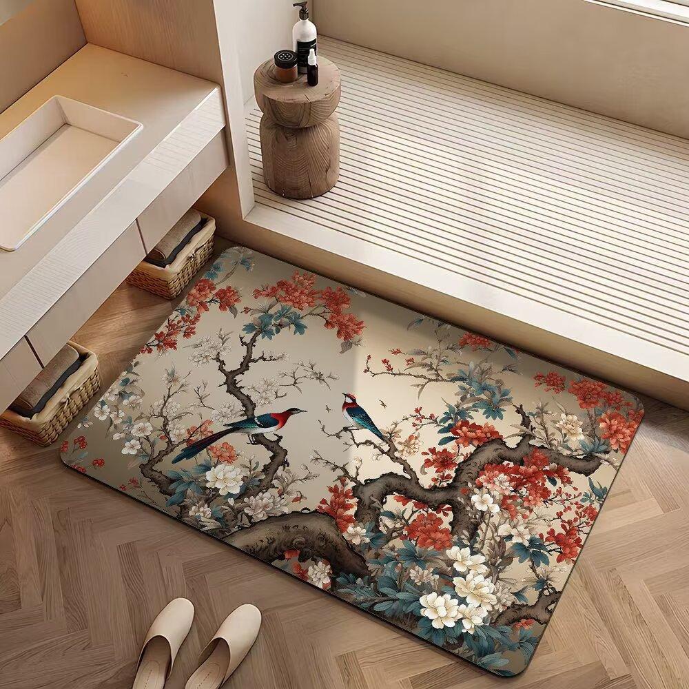 New Chinese-Style Flower Diatom Mud Floor Mat, Toilet Cushion, Door-To-Door Bathroom Quick-Drying Toilet Door Mat