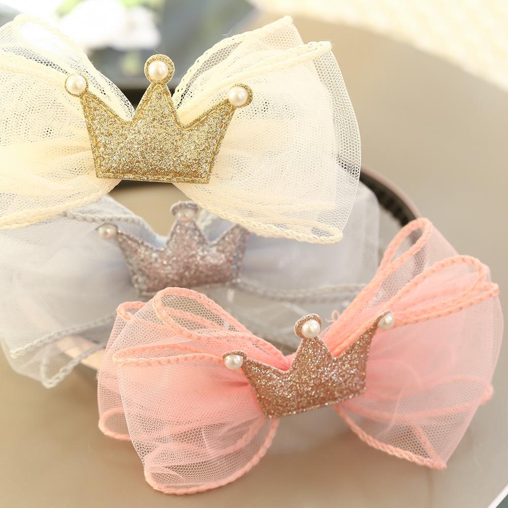 3D Bow Mesh Hair Clip & Crown Headband for Girls