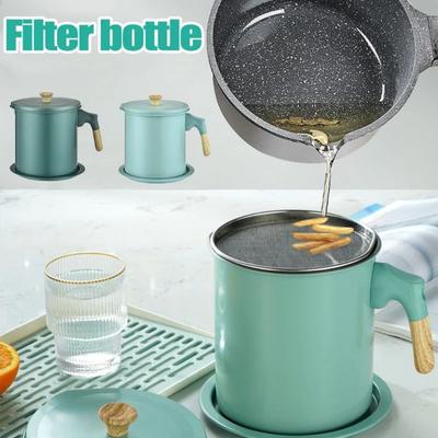 BPA-Free Oil Filter Pot Large Capacity Stainless Steel Strainer Grease Separator  Household