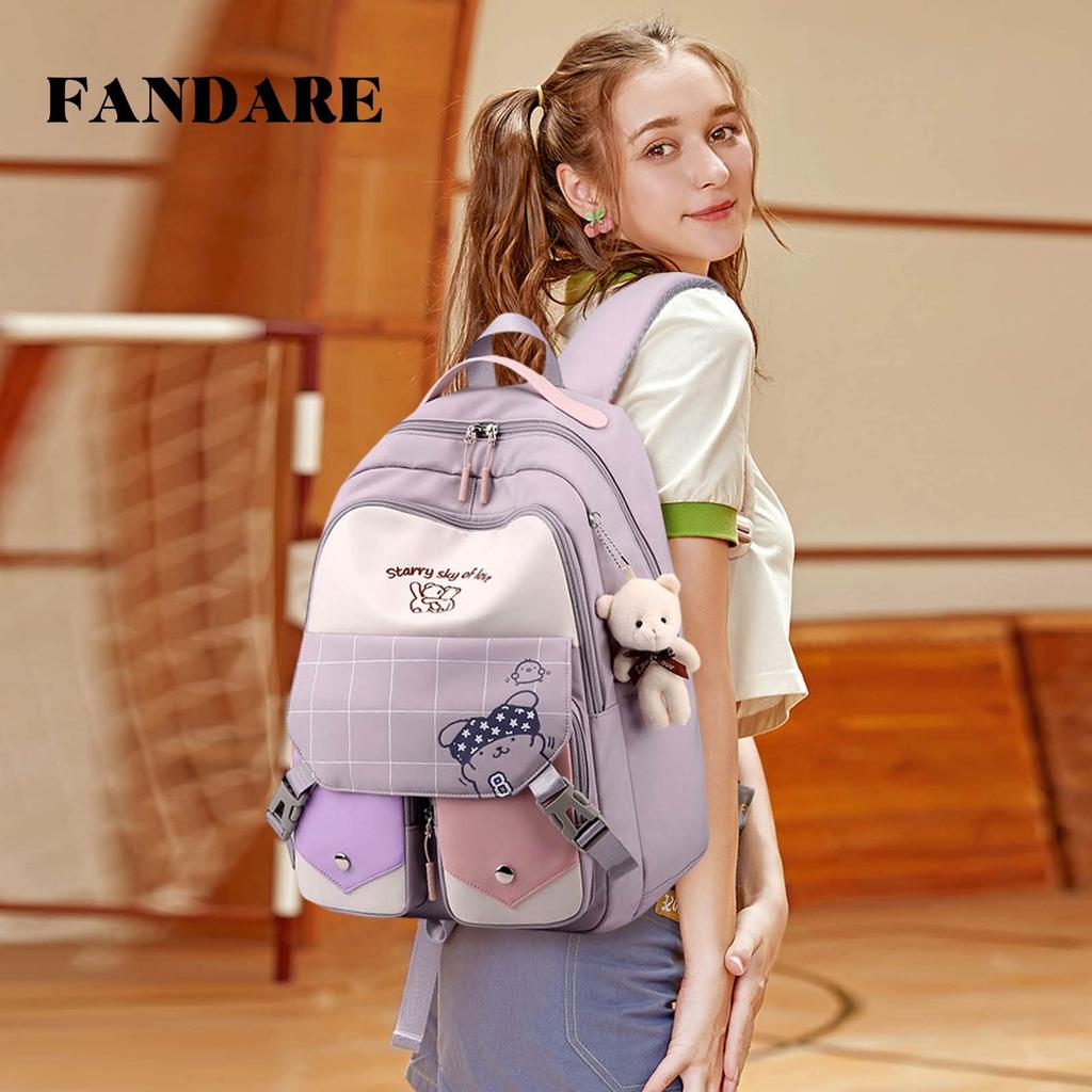 FANDARE Women's Backpack, A4 Compatible, Lightweight, Stylish, Fits 15.6-inch Laptop, Multiple Pockets, Back Pocket, Carry-On Function, Perfect for