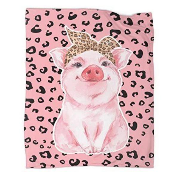 Cartoon Pig Print Flannel Blanket Sofa Nap Blanket Sheet Bedspread Blanket