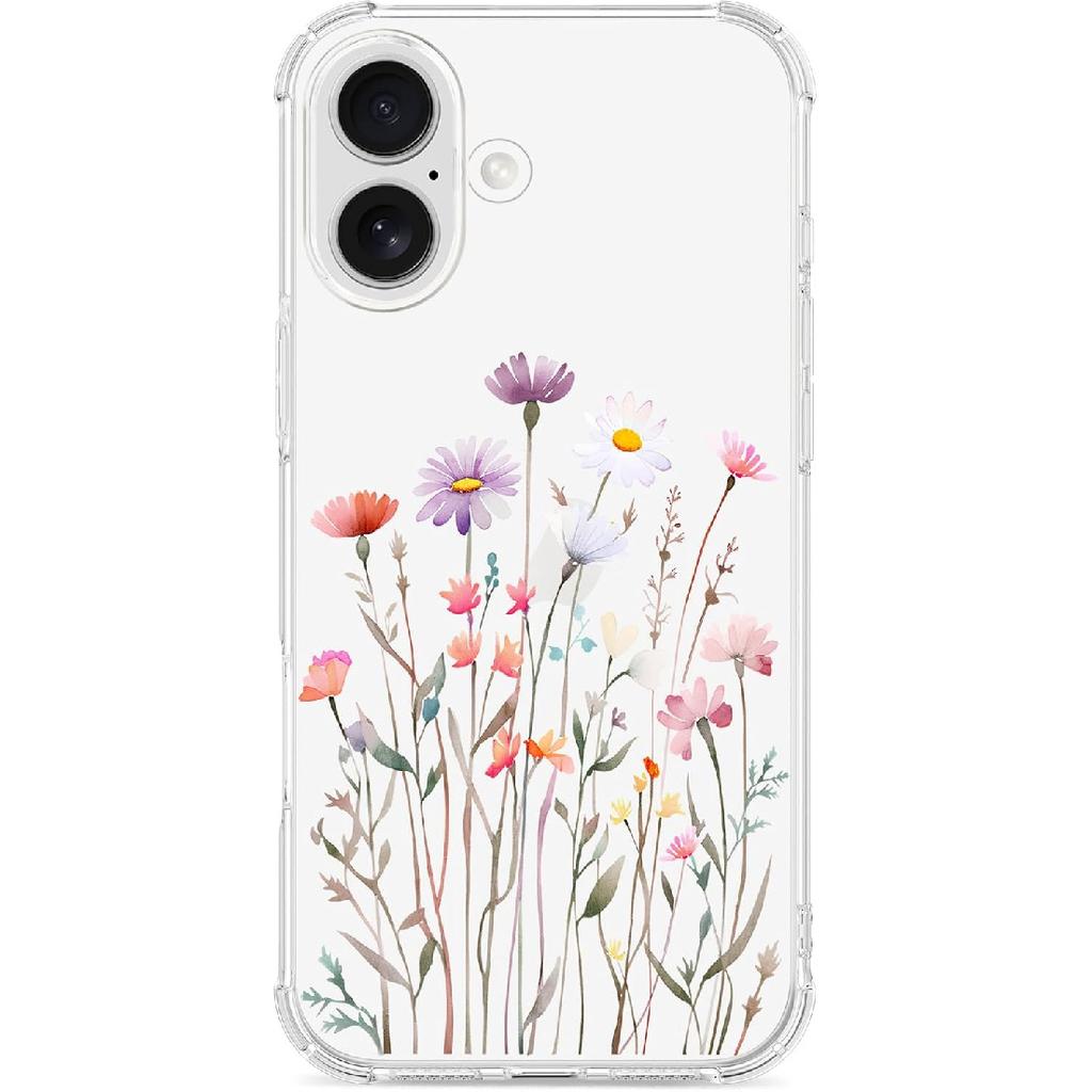 Floral Clear Case for iPhone 16 for Women Girls,Cute Flowers Design Phone Cover,Slim Soft Transparent Drop Proof Pretty Flower Print Pattern TPU