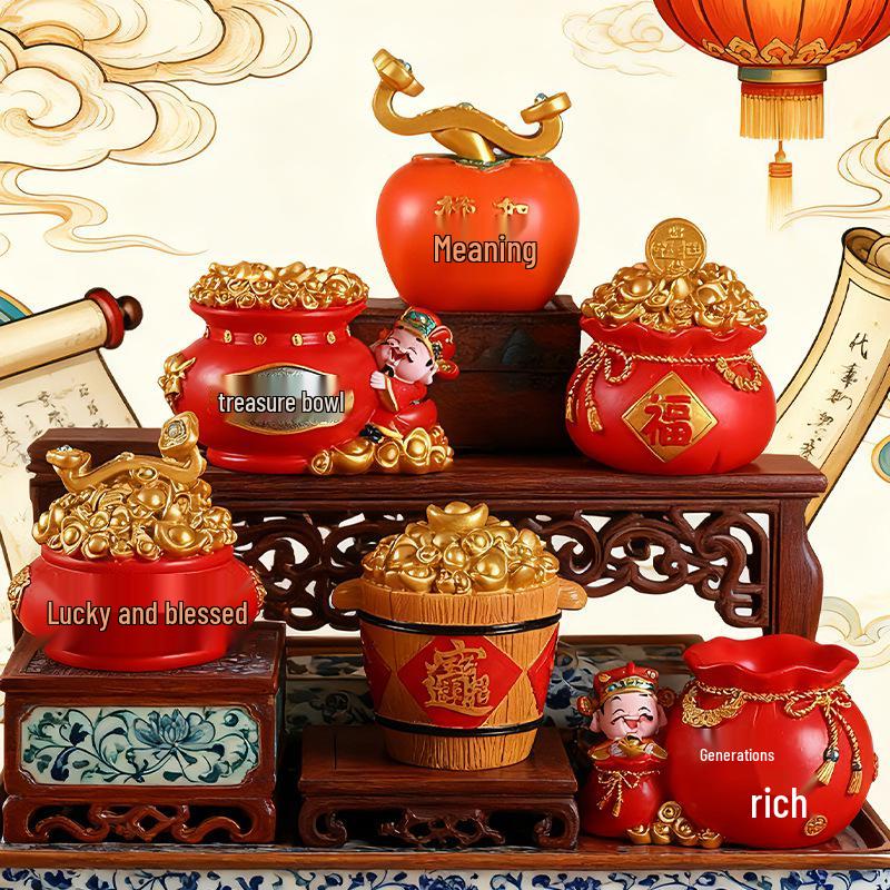 Fortune Piggy Bank: God of Wealth Pen Holder & Flower Arrangement - Lucky Bag Decor, Office Storage, New Year Gift
