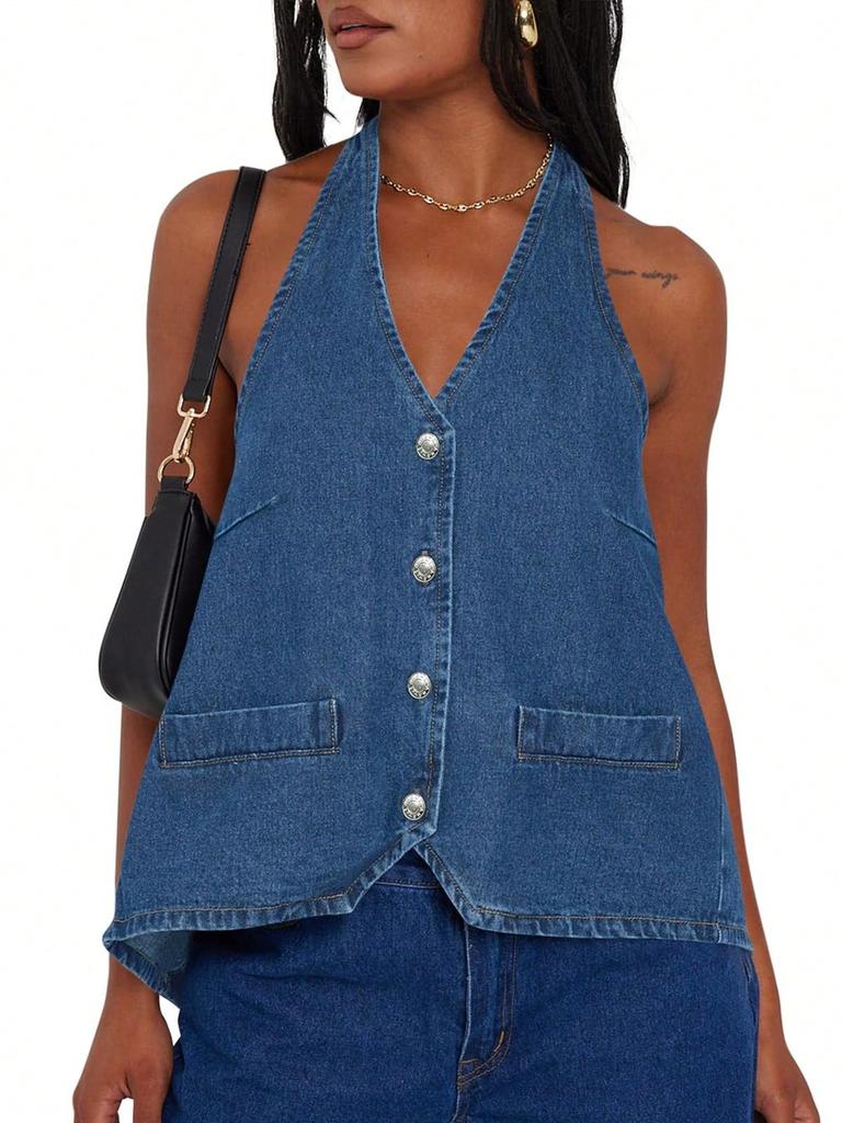 Women's Cropped Quilted Puffer Vest Stand Collar Lightweight Button Down Sleeveless Jacket
