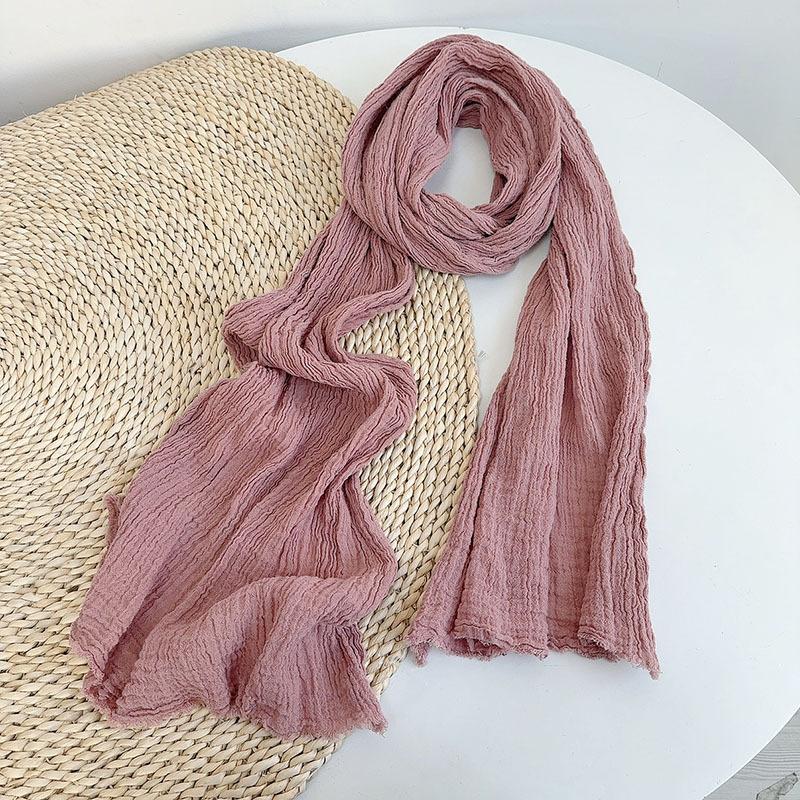 Retro Old Texture Pleated Solid Color Linen Scarf Thin And Narrow Silk Scarf Extended Neck Protection Scarf Autumn And Winter Warm