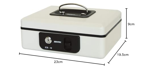 SENTRY SCB-10 Small Cash Box, Storage Box, Keyed Included, B6, Key Lock, Coin Case, One-Touch Open, Light Gray