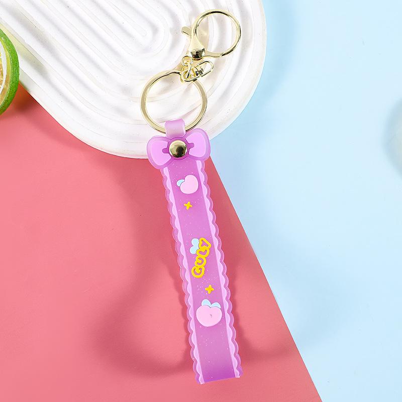 Silicone Glitter Bow Keychain with Leather Strap - Cartoon Style Gift Accessory