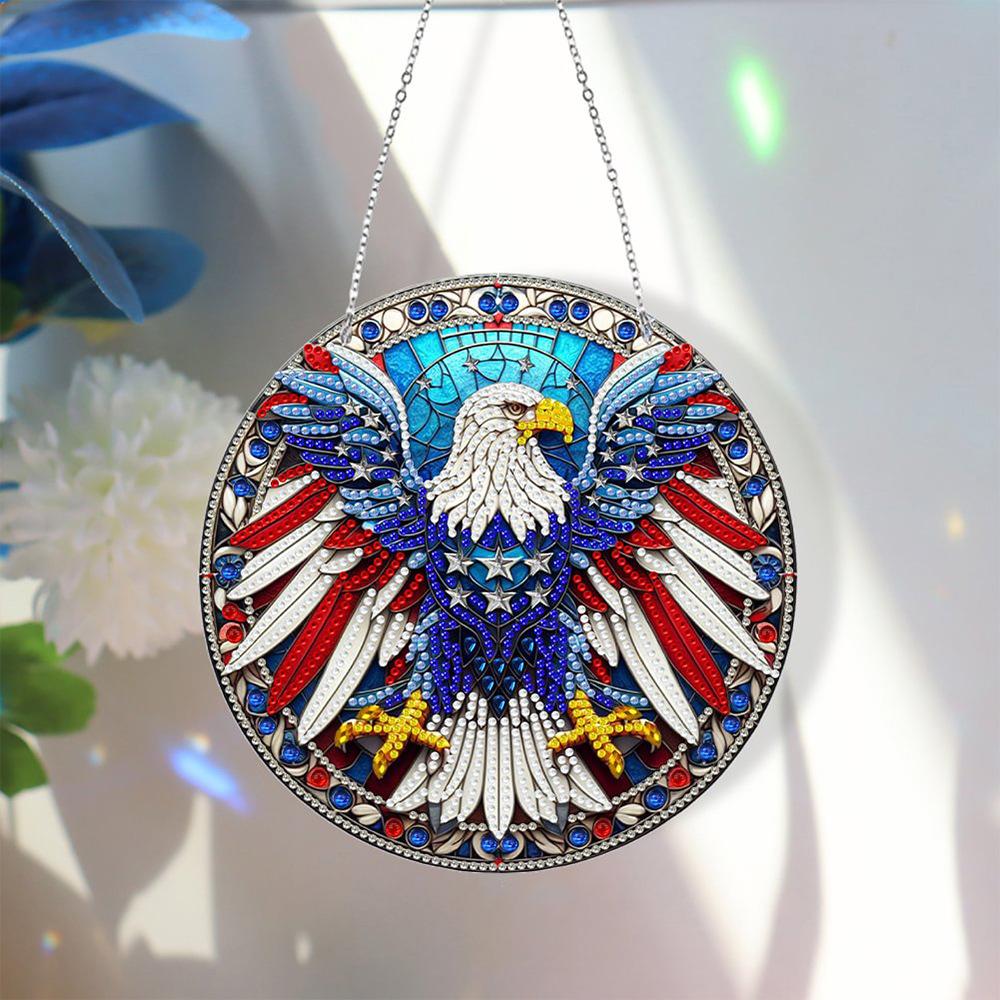 1 Set of Eagle and Flag Special-shaped Diamond Diamond Painting Wooden Pendant, Including Point Diamond Tools, Suitable for Handmade Enthusiasts